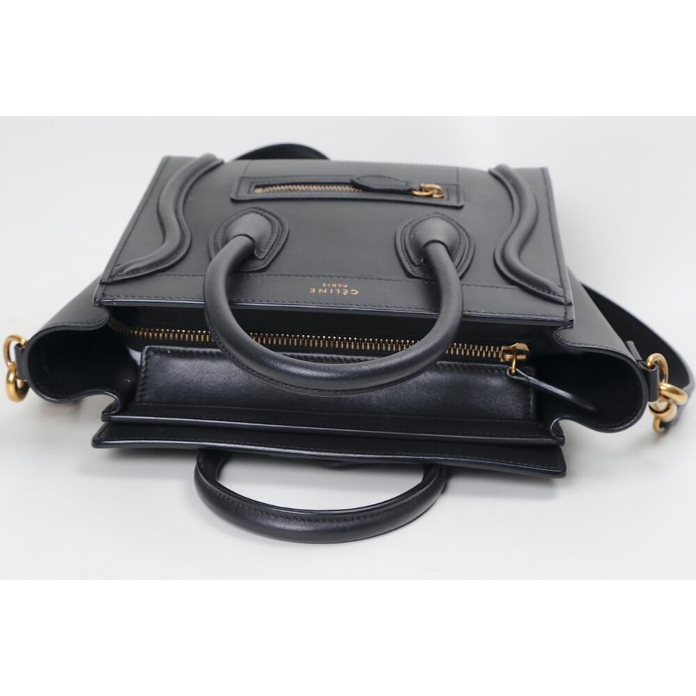 Celine Bag Nano Luggage Smooth Black Leather Crossbody Handbag Tote Authentic - Picture 10 of 16